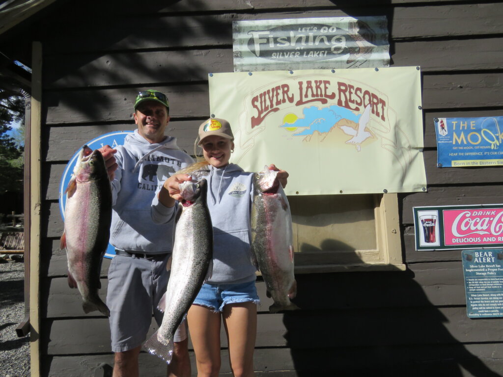 The Lavaron crew with a 5# 7oz, 4# 12oz and 4# 10 oz caught on shore of Silver Lake using Green Power Baits