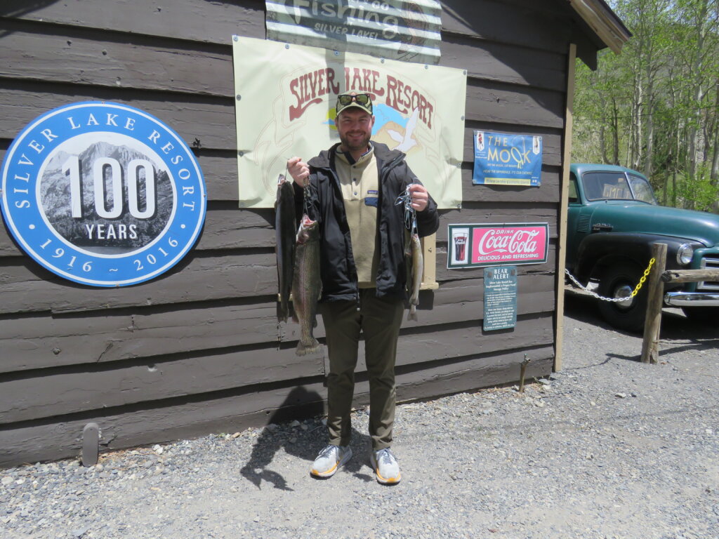 Sam Bailey with a 4# 8oz and 4# 9oz caught from a boat on Silver Lake using Berkley Power Baits
