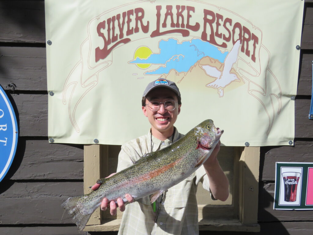 Adam M. from LA with a 3# 7oz caught on the shore of Silver Lake using Salmon Peach Power Baits
